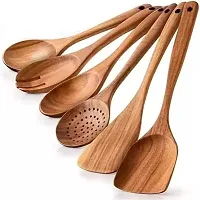 Anaya Afroz Wooden Kitchen Utensils Set, 6 PCS Wooden Spoons for Cooking,Wooden Cooking Utensils,Natural Teak Wooden Spoons for Non-Stick Pan-thumb1