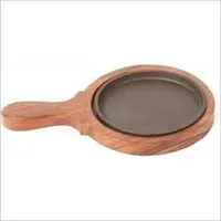 Anaya Afroz Small Dessert Serving Plate Brownie Sizzler Tray with Wooden Base with Handle 6 inch Plate-thumb1