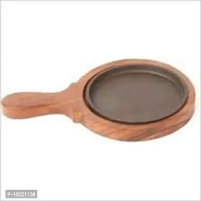 Anaya Afroz Small Dessert Serving Plate Brownie Sizzler Tray with Wooden Base with Handle 6 inch Plate-thumb2