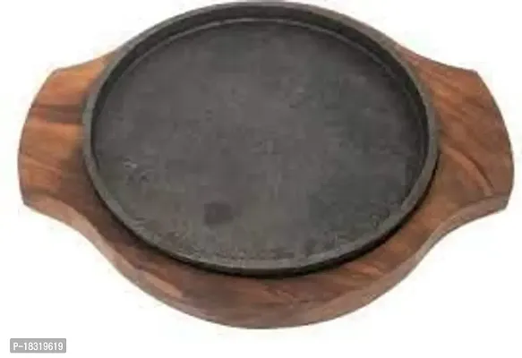 Anaya Afroz Cast Iron Sizzler Tray Brownie Plate with Wooden Base 6 Inch (Sheesham)-thumb4