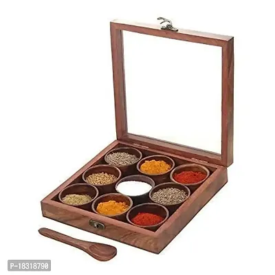 Anaya Afroz Wooden Spice Box with Spoon for Kitchan | Spice Container for Kitchen Wooden Masala Box | Spice Jar | Masala Dabba-thumb0