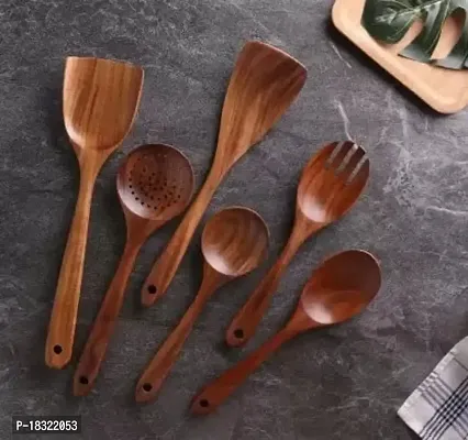 Anaya Afroz Wooden Kitchen Utensils Set, 6 PCS Wooden Spoons for Cooking,Wooden Cooking Utensils,Natural Teak Wooden Spoons for Non-Stick Pan-thumb4