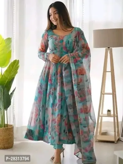 Classic Georgette Printed Gown with Dupatta for Women-thumb0