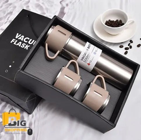 New Vacuum Flask Set Stainless Steel with Cup for Coffee Hot Drink and Cold Water, 500ml, Pack of 1-Assorted