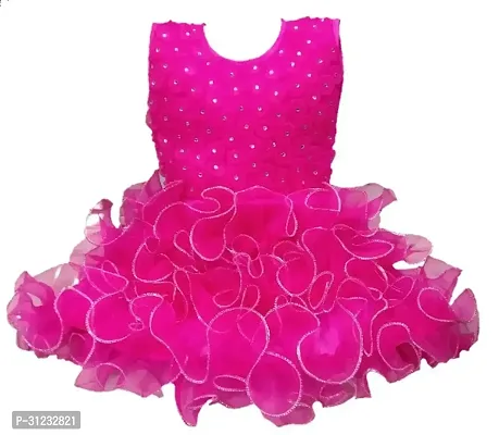 Stylish Pink Net Dress For Girls-thumb0