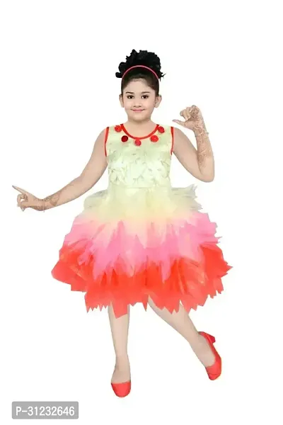 Stylish Multicoloured Net Dress For Girls-thumb0