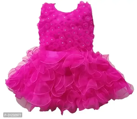 Stylish Magenta Net Dress For Girls-thumb0