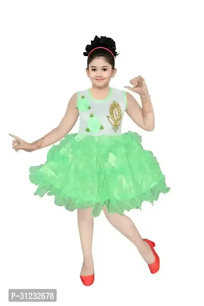 Stylish Green Net Dress For Girls-thumb0