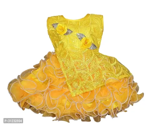 Stylish Yellow Cotton Dress For Girls-thumb0