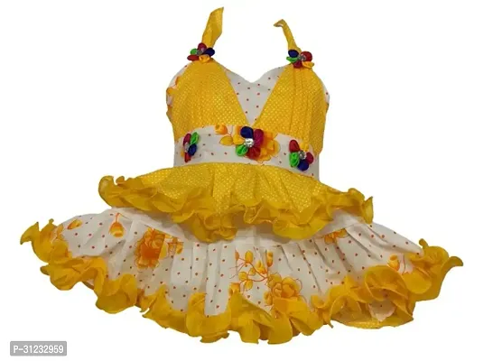 Stylish Golden Cotton Dress For Girls-thumb0