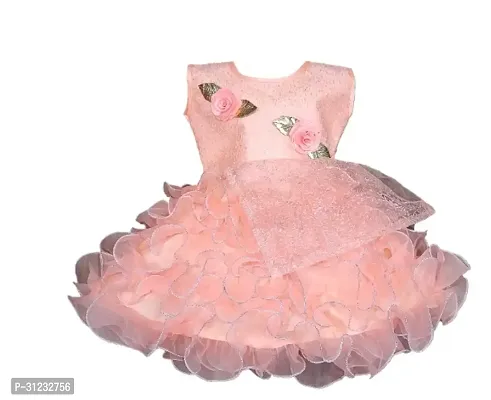 Stylish Peach Net Dress For Girls-thumb0