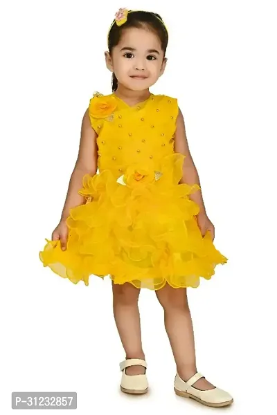 Stylish Yellow Net Dress For Girls-thumb0