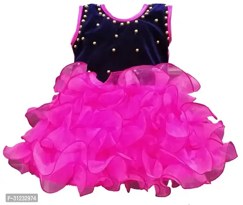 Stylish Pink Net Dress For Girls-thumb0