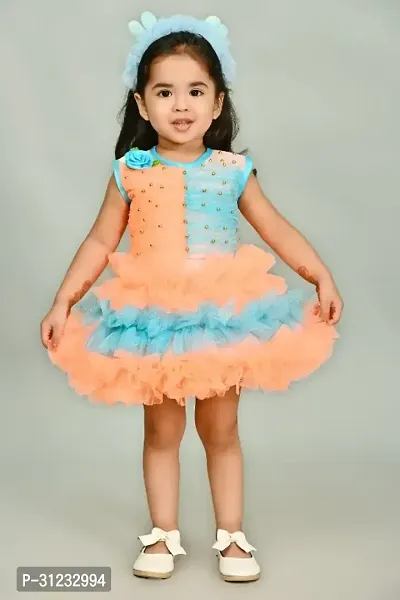 Stylish Multicoloured Net Dress For Girls