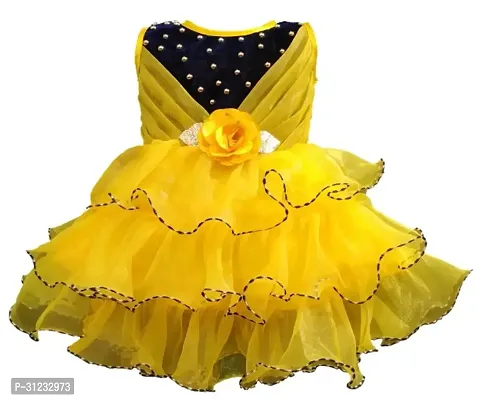 Stylish Yellow Net Dress For Girls-thumb0