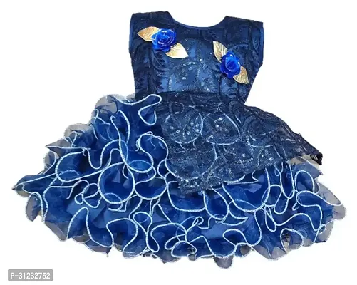 Stylish Blue Net Dress For Girls-thumb0