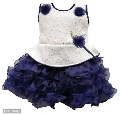 Stylish Navy Blue Net Dress For Girls-thumb0