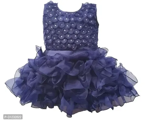 Stylish Navy Blue Net Dress For Girls-thumb0