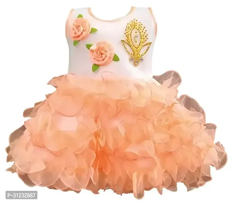 Stylish Peach Cotton Dress For Girls