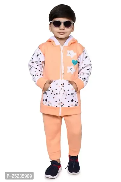 Stylish Cotton Cream Printed Sweaters With Pants For Boys