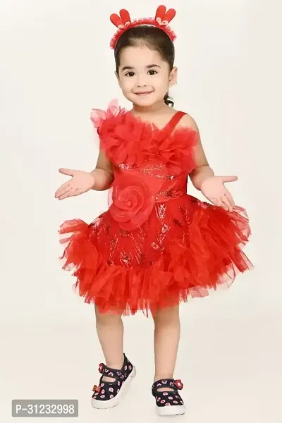 Stylish Red Net Dress For Girls-thumb0