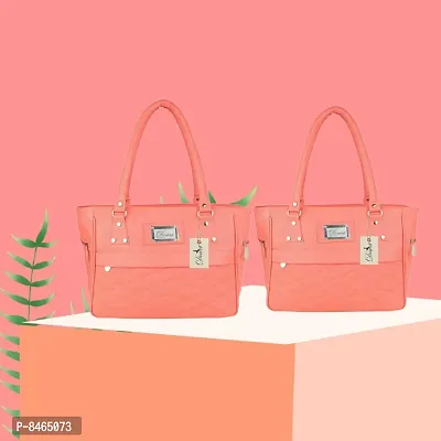 Elegant Peach PU Handbags For Women- Pack Of 2-thumb0