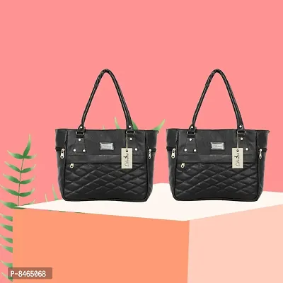 Elegant Black PU Handbags For Women- Pack Of 2-thumb0