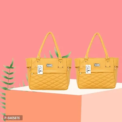 Elegant Yellow PU Handbags For Women- Pack Of 2