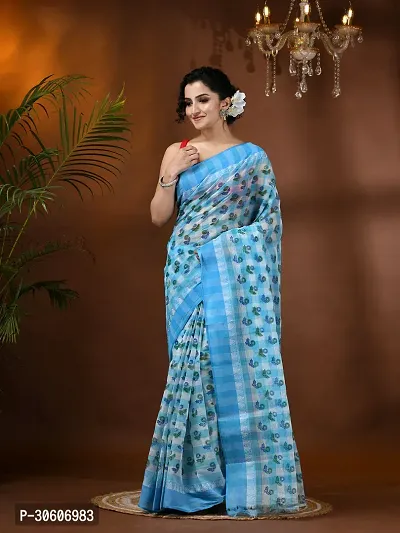 Trendy Handloom Cotton Printed Saree Without Blouse Piece-thumb0