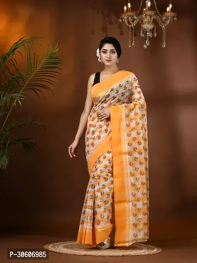 Trendy Handloom Cotton Printed Saree Without Blouse Piece