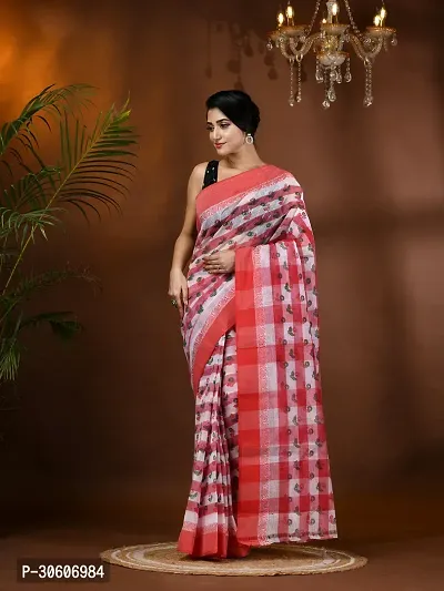 Trendy Handloom Cotton Printed Saree Without Blouse Piece