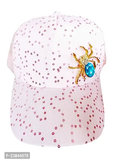 Cap for women - Pink color with blue gemstone-thumb0