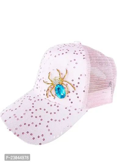 Cap for women - Pink color with blue gemstone-thumb4