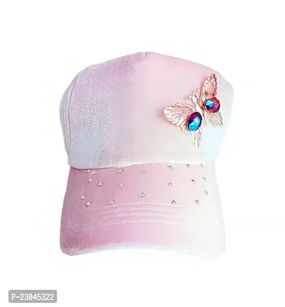 Cap for women - Velvet Pink with butterfly
