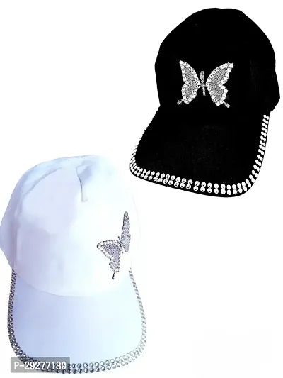 Stylish Black  White Designer Cotton Cap Combo Pack of 2 For Women-thumb0