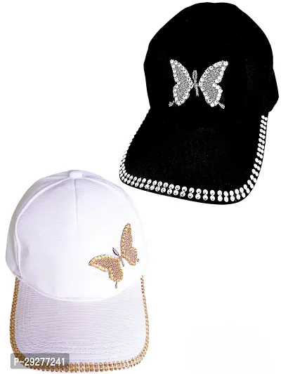 Stylish Black  White Cotton Cap Combo Pack of 2 For Women