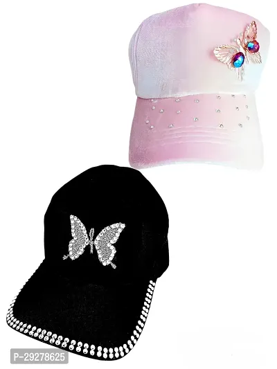 Trendy Designer Black  Light Pink Caps Combo Pack of 2 For Women