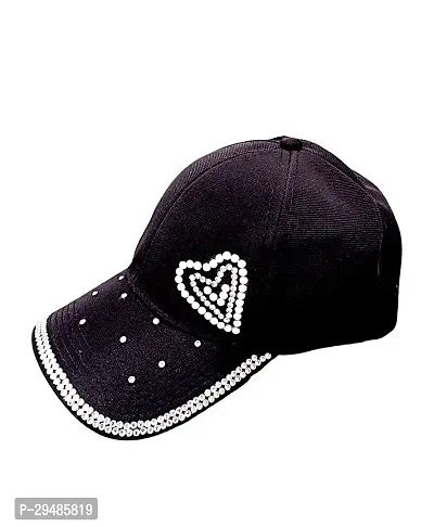 Classy Designer Black Cap With Heart Design For Women  Girls