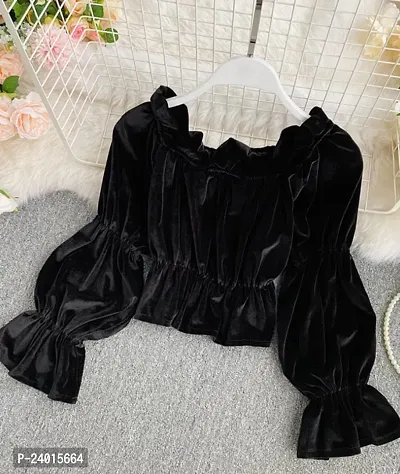 Elegant Black Cambric Cotton Top For Women