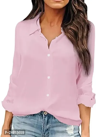 Elegant Pink Cambric Cotton Shirt For Women