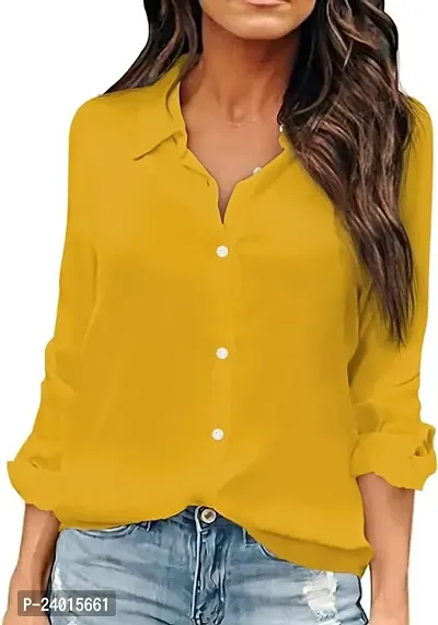 Elegant Yellow Cambric Cotton Shirt For Women-thumb0