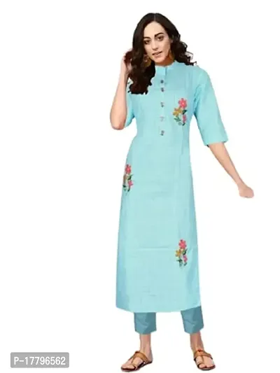 Cotton Kurti with Embroidery (XXL) Sky Blue