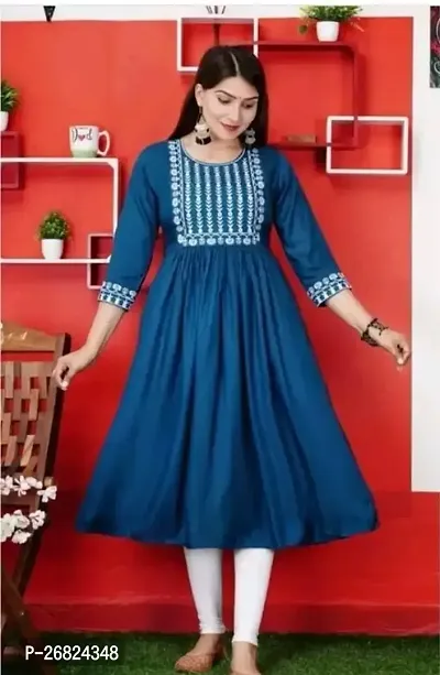 Designer Embroidery Rayon Women Anarkali Kurta-thumb0