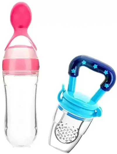 Lappu Baby Cerelac Rice Paste Milk Cereal Bottle Food Feeder & Baby Fruit Nibbler & Silicone Teether (Combo Saver Pack)