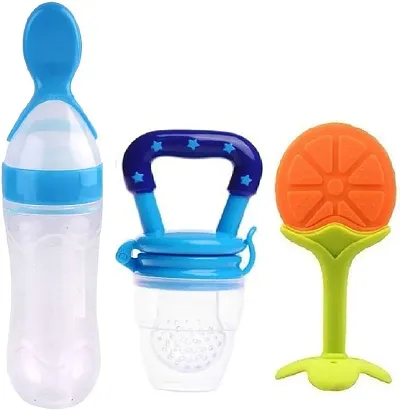 Manan Shopee Baby Cerelac Rice Paste Milk Cereal Bottle Food Feeder & Baby Fruit Nibbler & Silicone Teether for 6 to 12 Months Baby (Combo Save Pack)