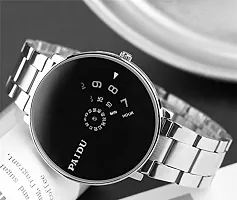 Stylish Attractive Silver Watch Black dial Colour For Man-thumb2