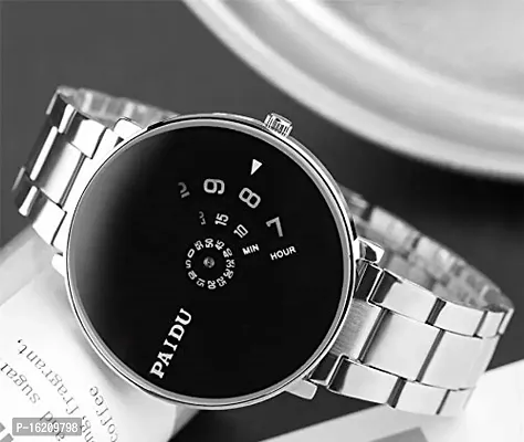 Stylish Attractive Silver Watch Black dial Colour For Man-thumb3