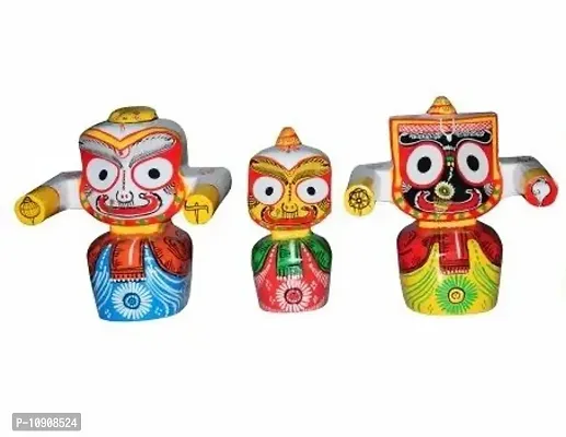 4 INCH WOOD The lord Jagannath idol wood Jagannath,Balabhadra ,and Devi shubhadr wooden idol for puja living room,office,religious places,gifting for anyone-thumb0