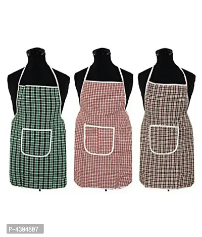 Waterproof Cotton Kitchen Apron with Front Pocket (Color May Vary) Set of 3-thumb0