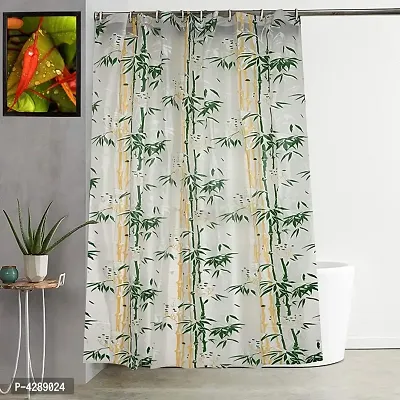 Bamboo Design Waterproof PVC Shower Curtain with 8 Hooks 54 inch x 84 inch (Green)